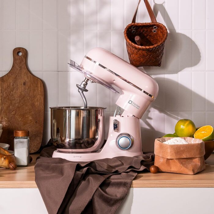 Кухонний комбайн Kitchen in the box Kompakte — планетарний міксер та тістоміс 3.5 л, 10 швидкостей, набір насадок (гак, вінчик, міксер), рожевий