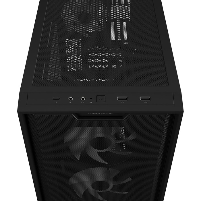 Корпус для ПК ASUS A21 Plus TG ARGB чорний microATX, з ARGB вентиляторами, сітчастою передньою панеллю, підтримкою прихованих розʼємів на материнській платі, радіатора 360 мм і відеокарт до 380 мм