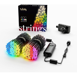Гірлянда Twinkly Strings 600 LED RGB і теплий білий, 48 м, для дому і вулиці, керування через додаток, чорний дріт, новорічна ілюмінація