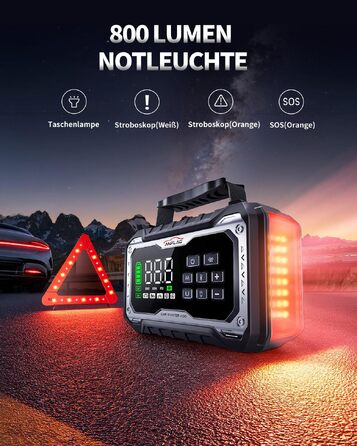 Пусковий пристрій (бустер) для авто 8000A з компресором 160 PSI та Powerbank, чорний