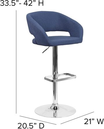 Барний стілець Flash Furniture Erik, синій текстиль, хром, регульована висота, зручна спинка та підніжка