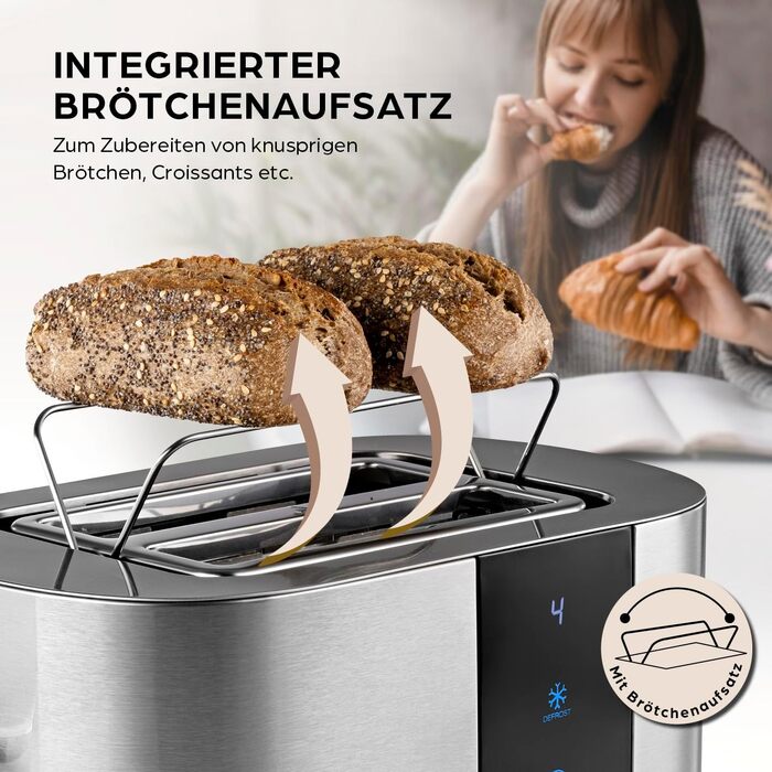 Тостер GOURMETmaxx для 2 скибок, антрацит: електричний тостер з 6 режимами підсмажування, таймером, підставкою для булочок та функцією підігріву (нержавіюча сталь)
