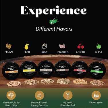 Комплект для копчення коктейлів з пальників та 4 видами дерев'яної тріски для віскі, бурбону та інших напоїв