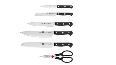 Набір з 5 ножів з ножицями і заточувальним блоком коричневий Gourmet Zwilling