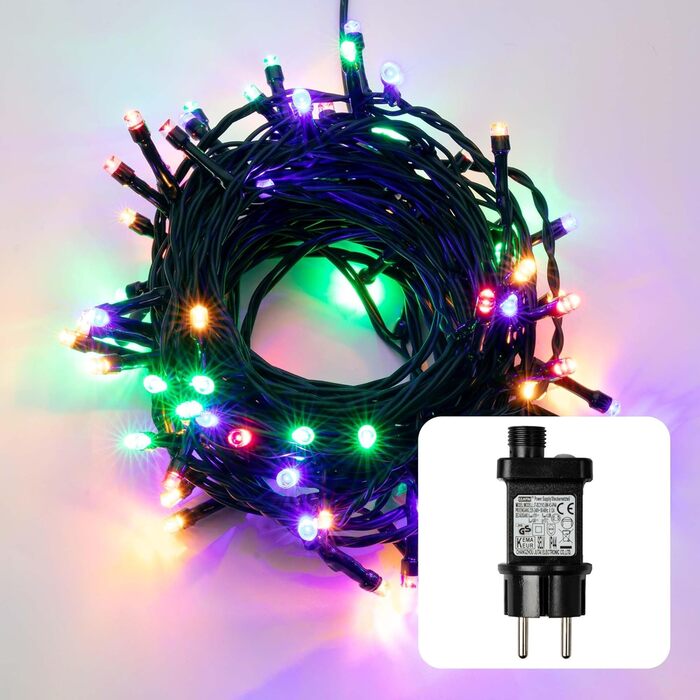 LED гірлянда hellum для вулиці та дому, 80 яскравих різнокольорових діодів, таймер, живлення від мережі, для ялинки, зелений кабель, довжина 7,9 м