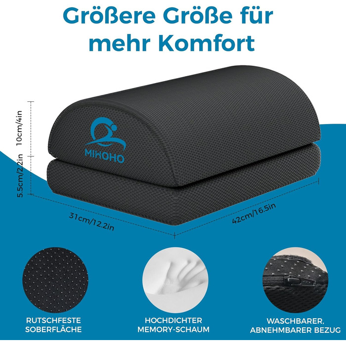 Підставка для ніг під стіл, регульована, з піни memory foam, чорна - ергономічна підтримка для комфортної роботи