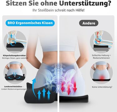 Ортопедична подушка для сидіння BRO Extra з охолоджуючим Ice Silk чохлом, піна Memory Foam, для офісного крісла, авто та інвалідного візка. Зняття навантаження з куприка.