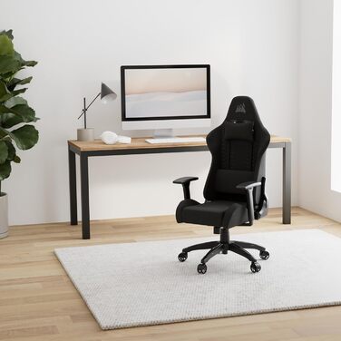 Ігрове крісло Corsair TC100 Relaxed, текстильне, чорне, ергономічне, з подушкою для попереку та знімною подушкою для шиї з memory-піни, регульовані підлокітники, стиль автоспорту