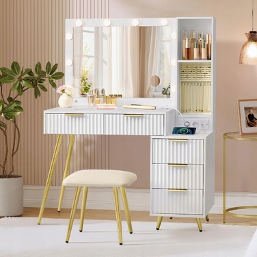 Туалетний столик Vasagle білий, 110 x 40 x 141,5 см, з LED-підсвіткою