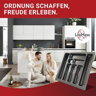 Органайзер для столових приборів LouMaxx для шухляд 60 см, 8 відділень, 47,3 x 52,6 см, міцний та довговічний, колір базальтовий сірий, Made in Germany