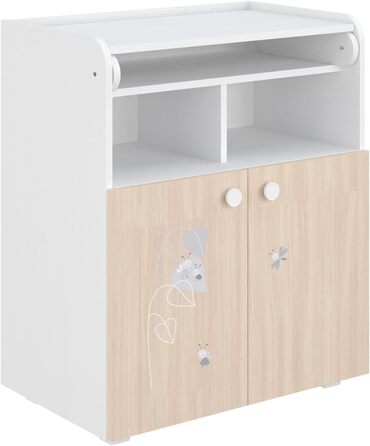 Комод для дитячої кімнати Shefa Wickelkommode 700 Teddy, білий - сучасний комод для дитячої, 47 x 70 x 86 см, білий/пастельний дуб