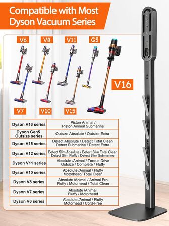 Підставка для пилососа Dyson Gen5, V16, V15, V12, V11, V10, V8, V7, V6 — металева стійка без свердління, 4 гачки для аксесуарів, темно-сіра