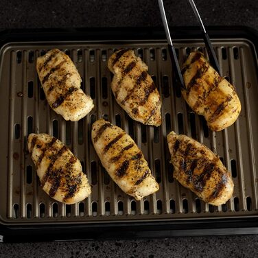 Електричний гриль George Foreman Smokeless для дому, бездимний, антипригарний, з піддоном для жиру, регулятором температури, вертикальне зберігання, модель 25850-56