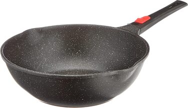 Wok Kamberg 30 см, знімна ручка, алюмінієвий, антипригарне кам'яне покриття, з кришкою, для всіх плит (індукція), PFOA-вільний, чорний