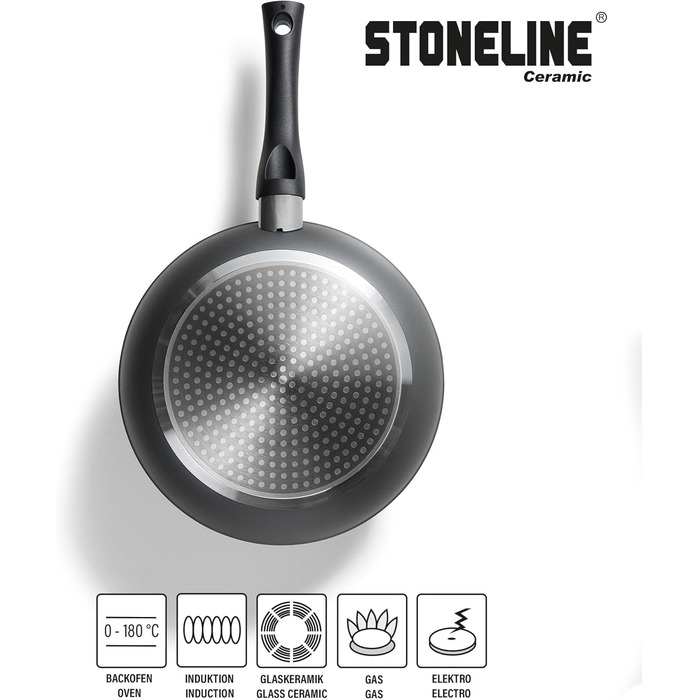 STONELINE керамічний набір каструль для індукції, 16 предметів, антипригарне покриття без PFAS, зі скляними кришками та частками натурального каменю, чорний