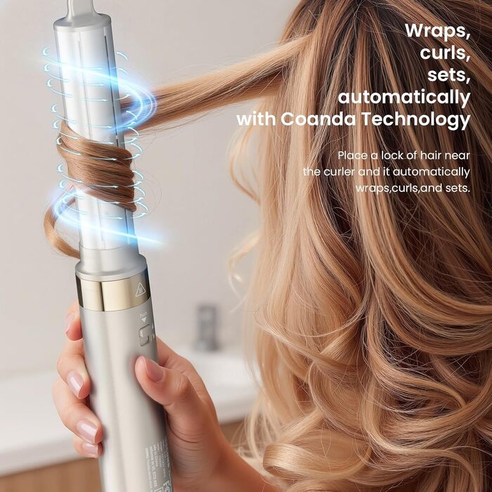 MESCOMB 5-в-1 Airstyler та Hairstyler: Фен-щітка з іонізацією, автоматичний локонів та об'ємна щітка – Швидке сушіння, укладка для локонів, об'єму та вирівнювання без пошкоджень | Легкий та ідеальний для дому, колір шампань-золото