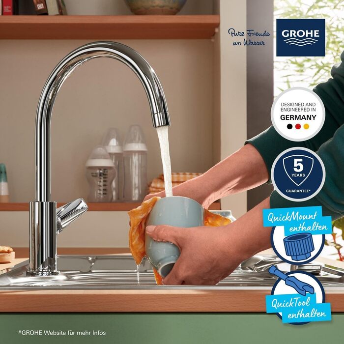 Змішувач кухонний GROHE StartEdge з високим виливом, поворотний на 360°, хромований (30529001)