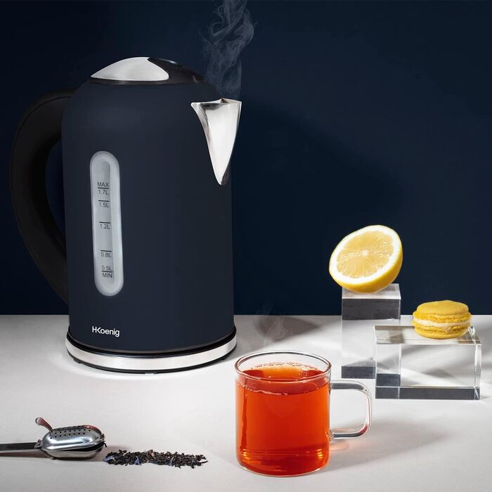 Електричний чайник H.Koenig BOE56, 2200 Вт, 1,7 л, 360° база, LCD, темно-синій матовий