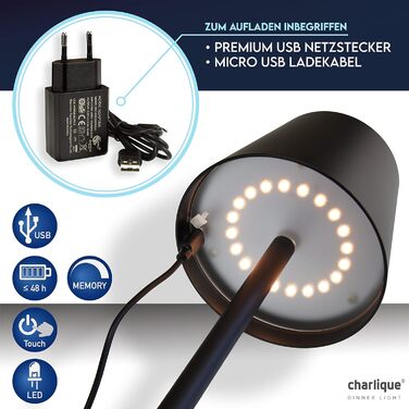 LED-лампа настільна бездротова (2 шт) - світло для вечері біле 38 см - преміум акумуляторна лампа з USB, тепле світло, для дому та вулиці. Білий колір, 2 шт (вигідний пакет)