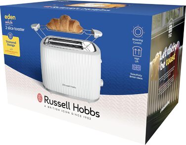 Тостер Russell Hobbs Eden для 2 скибок, білий - 6 режимів підсмажування, розморожування, підігрів, підйом, лоток для крихт