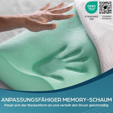 Ортопедична подушка для шиї з піни Memory Foam з Aloe Vera, знімний бамбуковий чохол. Для ліжка, при болях у шиї та підтримки хребта