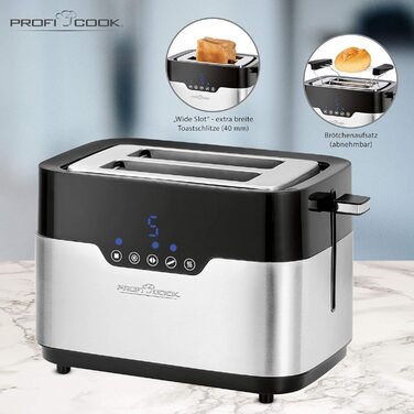 Тостер ProfiCook PC-TA 1170 з сенсорним управлінням, 2 скибки, підігрів булочок, 7 ступенів підсмажування, нержавіюча сталь, чорний