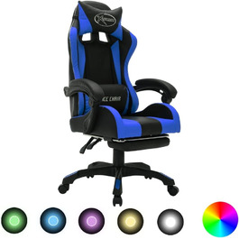 Ігрове крісло vidaXL з RGB LED, підставка для ніг, регульоване по висоті, офісне, комп'ютерне, спортивне, синьо-чорне, екошкіра