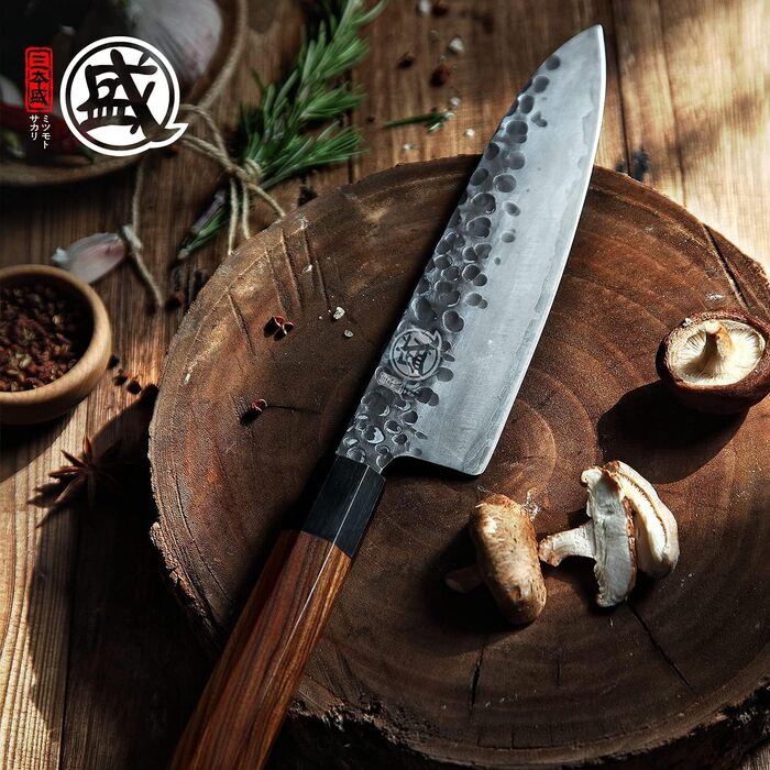 Японський ніж MITSUMOTO SAKARI Gyuto 22 см, ручка з рожевого дерева, сталь з високим вмістом вуглецю, в подарунковій коробці