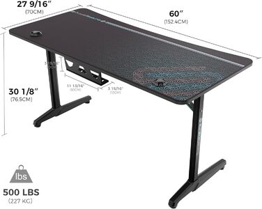 Ігровий стіл EUREKA ERGONOMIC 152x70 см - великий комп'ютерний стіл для геймерів з підставкою для навушників та тримачем для напоїв, чорний
