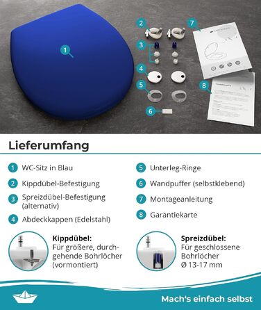 Сидіння для унітаза Calmwaters овальне з мікроліфтом (Duroplast), антибактеріальне, витримує до 250 кг, легкий монтаж, синій колір