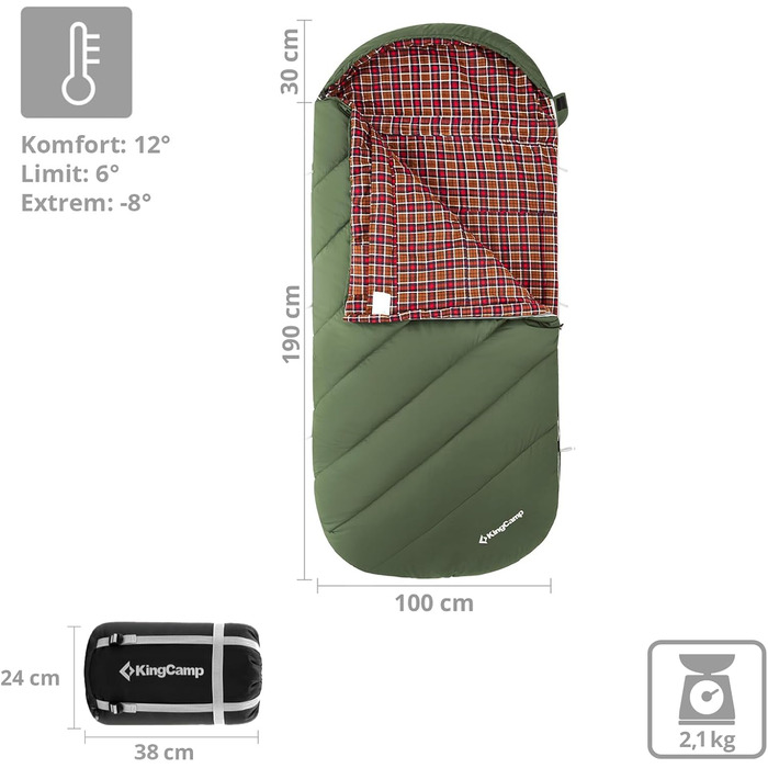 Зимовий спальний мішок KingCamp Freespace 250, широкий, бавовна, до -8°C