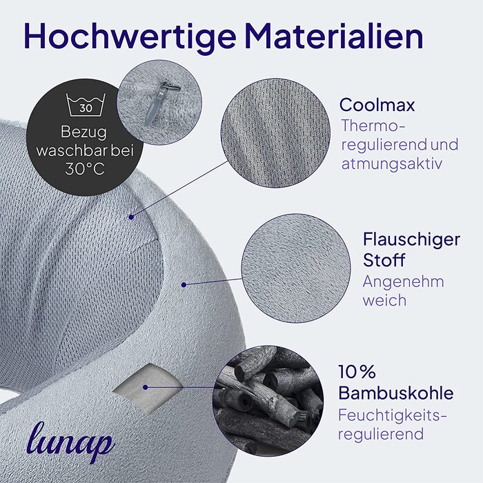 Ортопедична подушка для шиї Lunap, надувна з піною Memory Foam, для подорожей літаком, автомобілем, для дорослих, сіра, розмір Big M