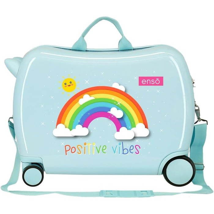 Дитяча валіза Enso Arcoiris Positive Vives синя, 50x39x20 см, 38 л, ABS, кодовий замок, 4 колеса, ручна поклажа