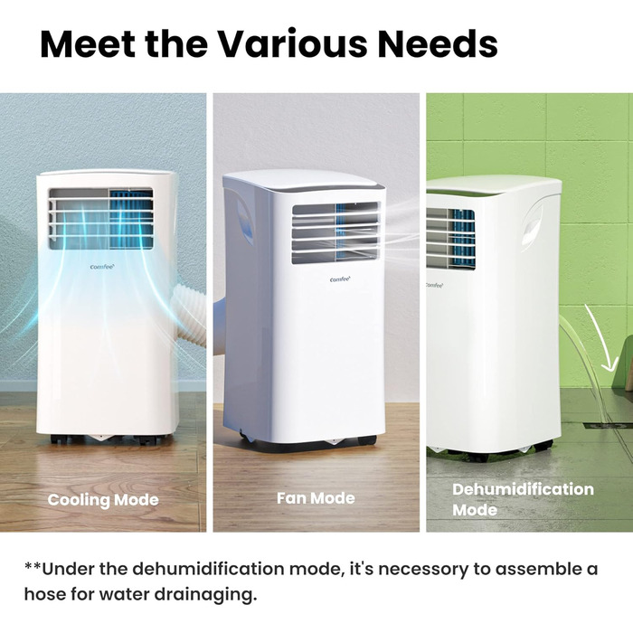 Переносний кондиціонер Comfee MPPH-09CRN7, 9000 BTU (2,6 кВт), охолодження, вентиляція та осушення, для приміщень до 33 м², з гнучким повітроводом