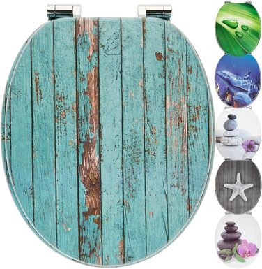 Дерев'яна кришка для унітазу з мікроліфтом Beach Life, універсальна, Softclose петлі, легке встановлення, гладка поверхня, вибір малюнків