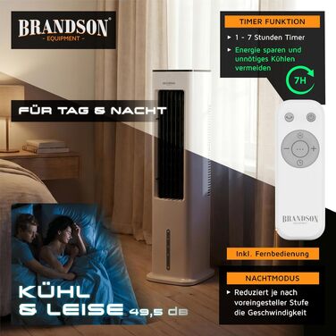 Brandson Турмовентилятор з водяним охолодженням 5-в-1: Повітряний охолоджувач, вентилятор, мобільний кондиціонер без шлангу - Білий матовий