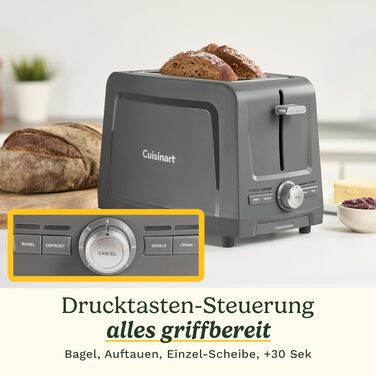 Тостер Cuisinart Core Collection для хліба та багетів сірий - 2 відділення, функція підняття, розморожування