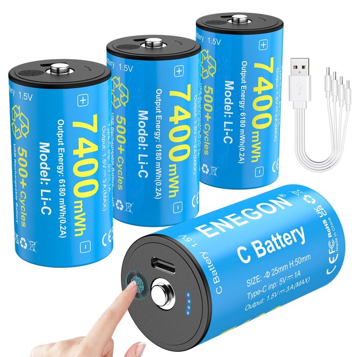 Акумулятори ENEGON C (LR14) 1.5V Li-Ion з USB-C для зарядки, 7400mWh, сині, 4 шт. в комплекті