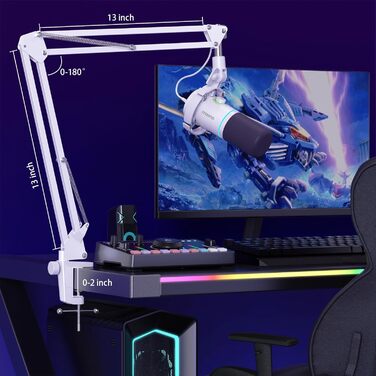 MAONO XLR/USB динамічний мікрофон для подкастів, RGB підсвітка, з програмним забезпеченням, кнопка вимкнення звуку, регулятор гучності, підвіс для стрімінгу, ігор, озвучення, запису, PD200XS, білий