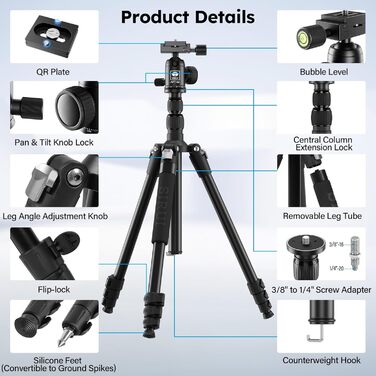 SIRUI APT-02 штатив-монопод 2-в-1, 200 см, 360° кульова голівка, до 10 кг, для DSLR, бездзеркальних камер і смартфонів, з тримачем для телефону