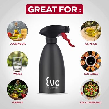 Спрей-диспенсер для олії Evo Oil Sprayer 8113BLK, пляшка з чорної нержавіючої сталі для кулінарних та оливкових олій, 473 мл