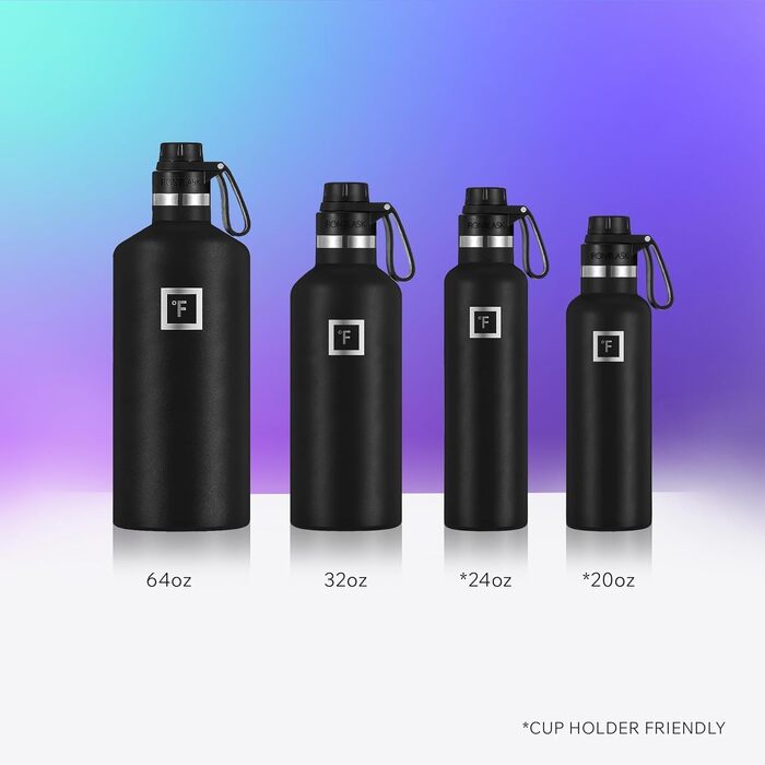 Термофляга IRON °FLASK Edelstahl 710 мл чорна: металева, подвійні стінки, ізольована, з 3 кришками, для спорту, школи, фітнесу, кемпінгу, без BPA
