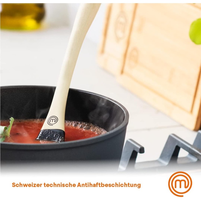 Каструля MasterChef 18 см з кришкою, алюмінієва, індукційна, антипригарна, чорна, дерев'яна ручка, для пасти та супу, підходить для всіх плит, набір каструль і сковорідок, колекція Natural