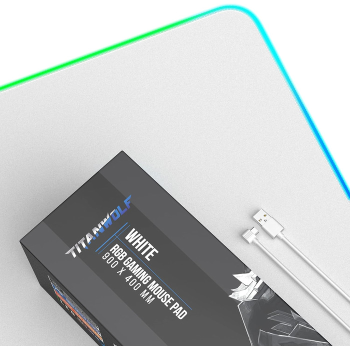 Кисмет TITANWOLF XXXL RGB килимок для миші – 1200 x 600 мм, LED, 7 кольорів, 4 режими, для геймінгу, гумовий, миється (білий)