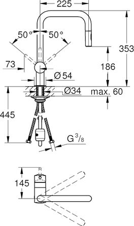 Змішувач кухонний GROHE Minta з висувним душем, 2 режими, 360° поворотний, економія води, для мийки - 32321002
