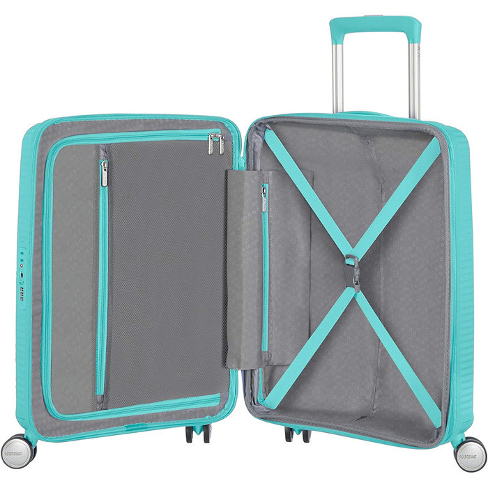 Чемодан American Tourister Soundbox Spinner S, розширюваний, 55 см, 35.5/41 л, синій, з TSA-замком, ручна поклажа