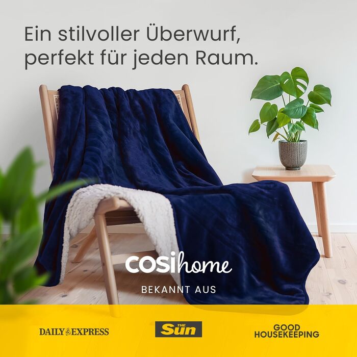 Електрична грілка Cosi Home Sherpa 180x130 см, 10 режимів, автоматичне відключення, захист від перегріву, пульт, фліс, прана, темно-синя