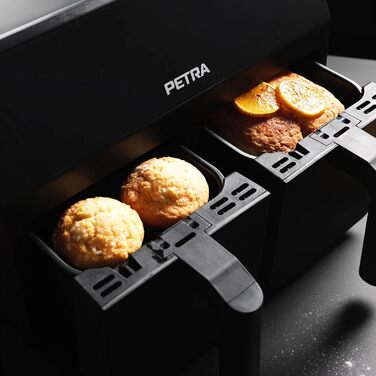 Фритюрниця з гарячим повітрям Petra PT4750BLKVDE XXL 7,4 л, 2400 Вт, подвійна, 2 антипригарні кошики, 6 програм, чорна