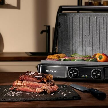 Електричний контактний гриль Cecotec Rock'nGrill 2200 Dual, розкладний на 180°, 29x23 см, 2200 Вт