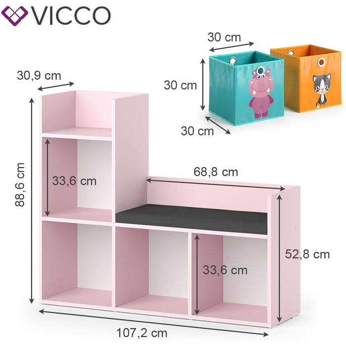 Дитячий стелаж Vicco Luigi рожевий 107,2x88,6 см з 2 коробками